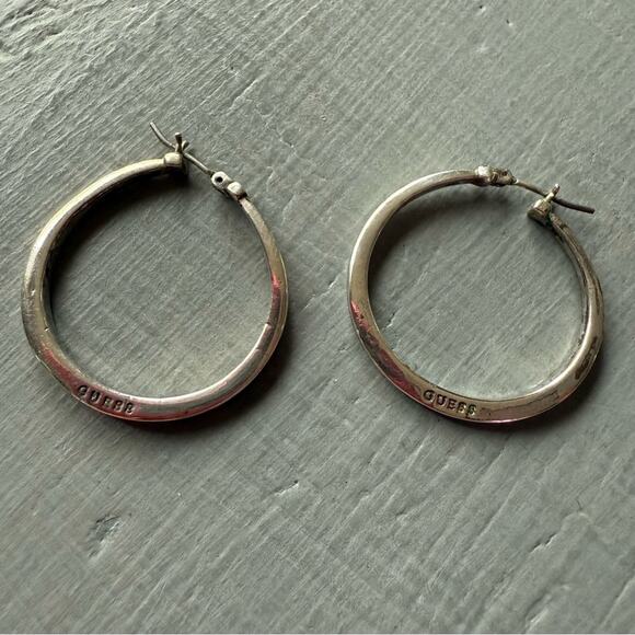 Guess Silver Tone Hoop Earrings - Picture 3 of 5